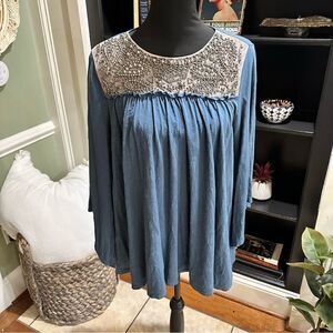 Anthropologies Deletta Josephine Beaded Bell Sleeve Top in Wedgewood Blue Size S
